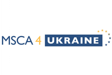 Logo programu stypendialnego im. Marii Skłodowskiej-Curie - MSCA 4 Ukraine
